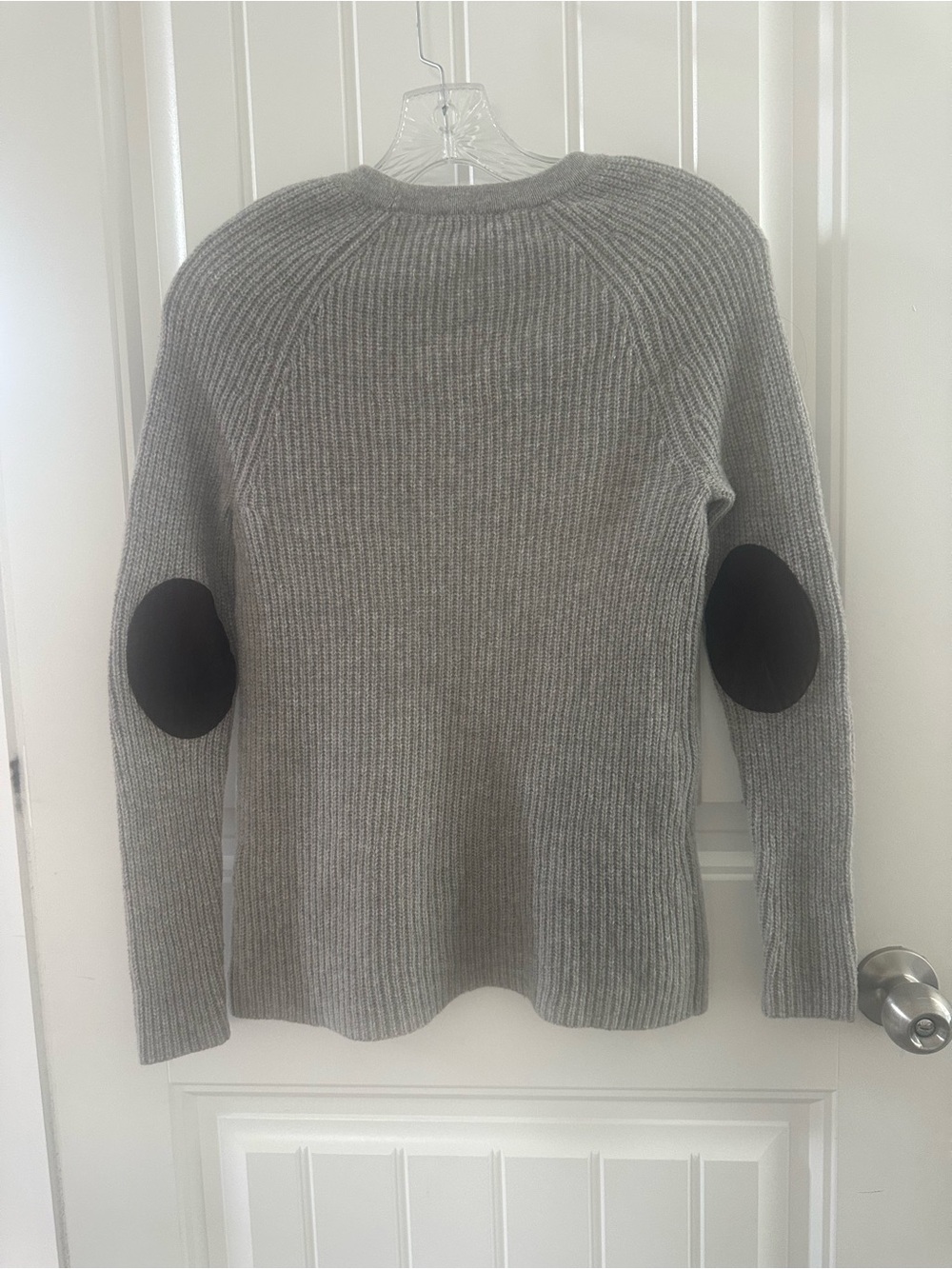 Madewell Merino Wool Sweater Gray Leather Elbow Patches S